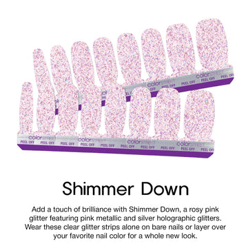 Color Street Shimmer Down: primer plano de purpurina rosada para realzar el brillo.