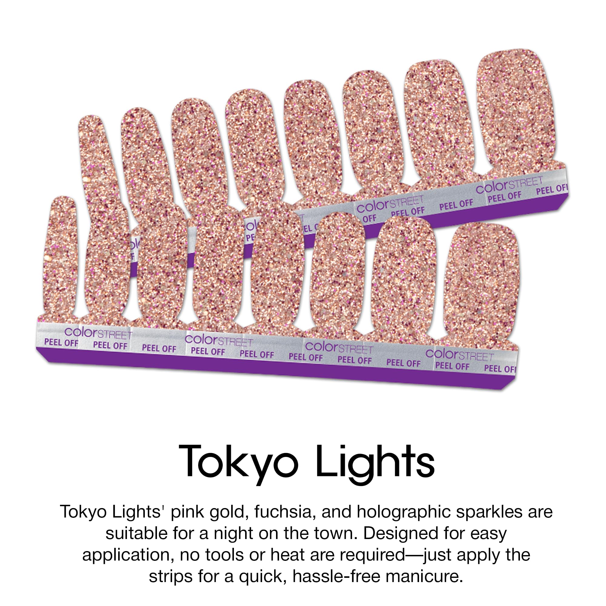Color Street Tokyo Lights acabado brilla con destellos para eventos nocturnos.