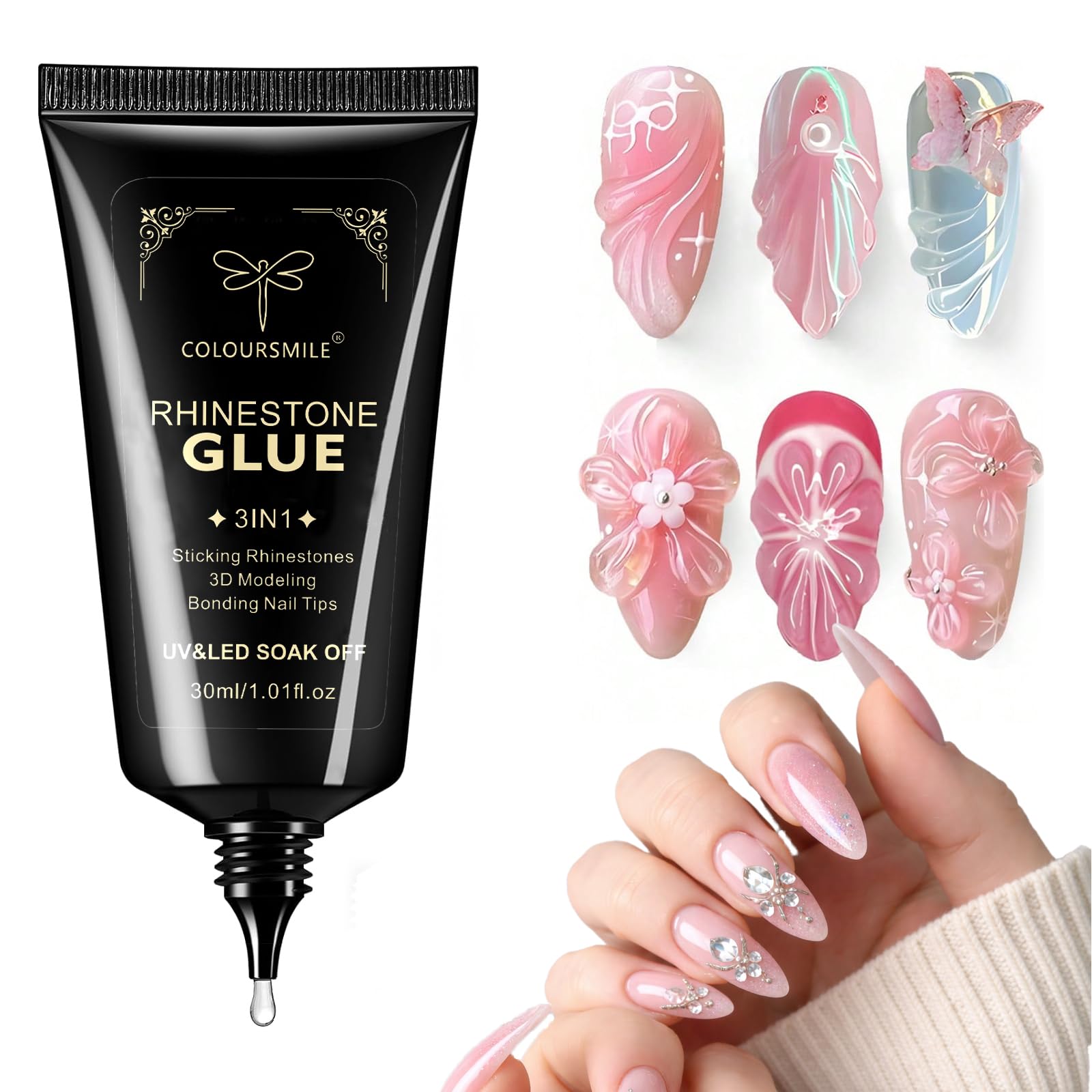 COLOURSMILE: botella de pegamento para rhinestones fijando gemas con durabilidad