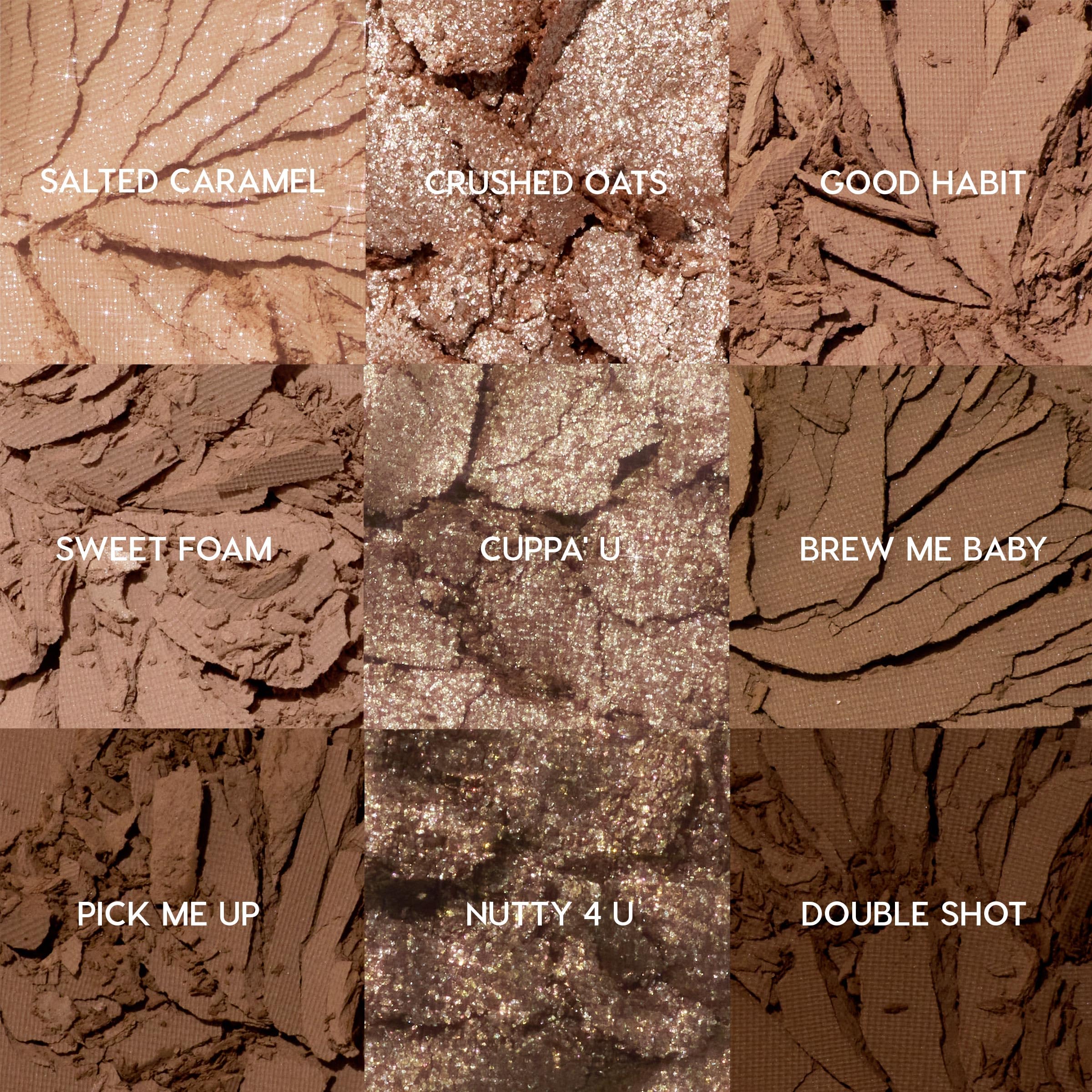 ColourPop Deja Brew: tonos neutros fríos para sombras mate y transición suave.