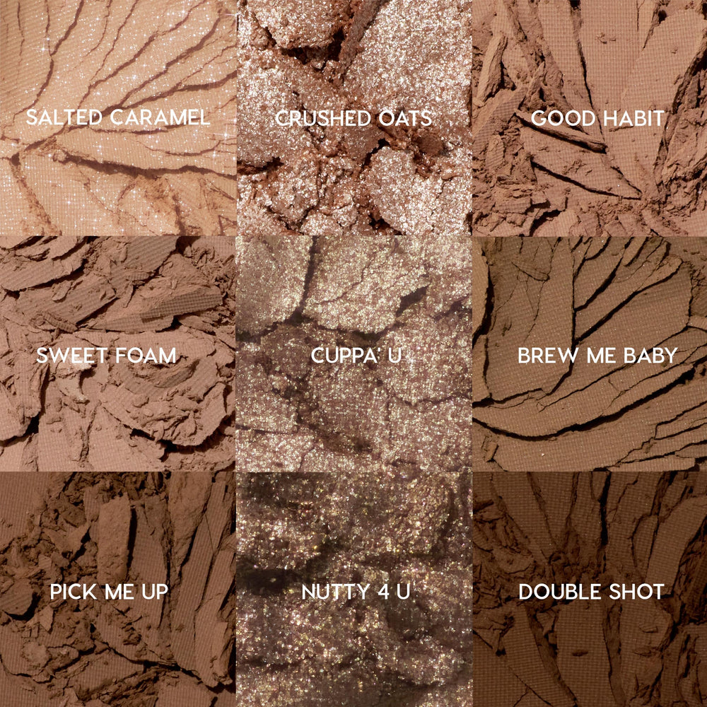 ColourPop Deja Brew: tonos neutros fríos para sombras mate y transición suave.