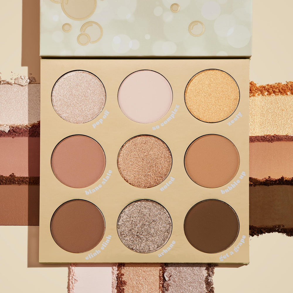ColourPop Feelin' Bubbly: muestras de sombras bronce y plateado para efecto metálico.