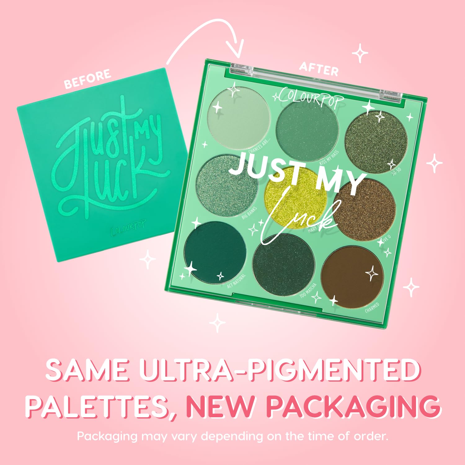 ColourPop Just My Luck: sombras verdes mate para acabado suave.