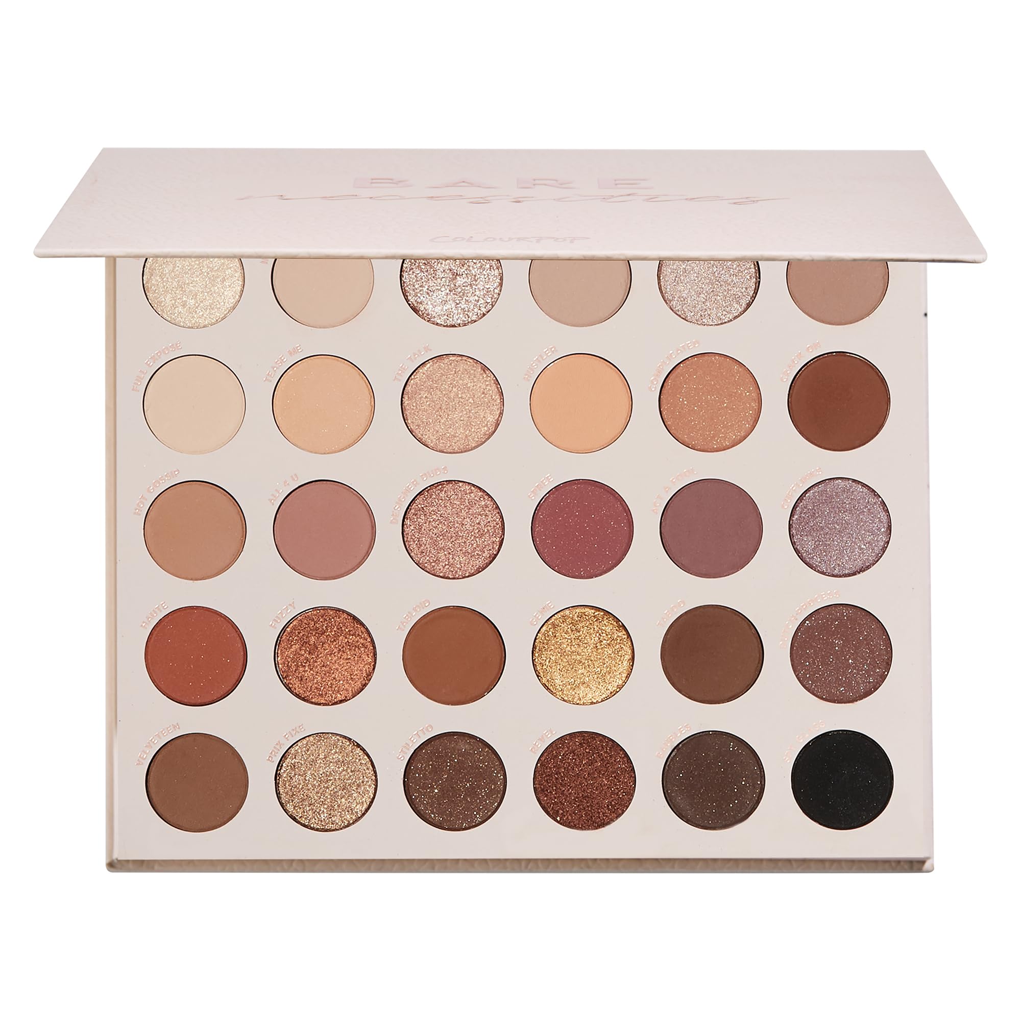 Paleta ColourPop Bare Necessities, vista frontal para color intenso en el parpado.