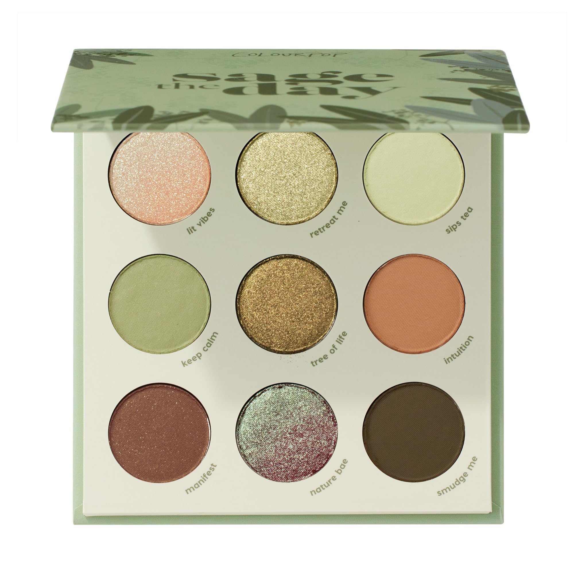 ColourPop Sage the Day: frente de la paleta con tonos salvia y oliva para look suave