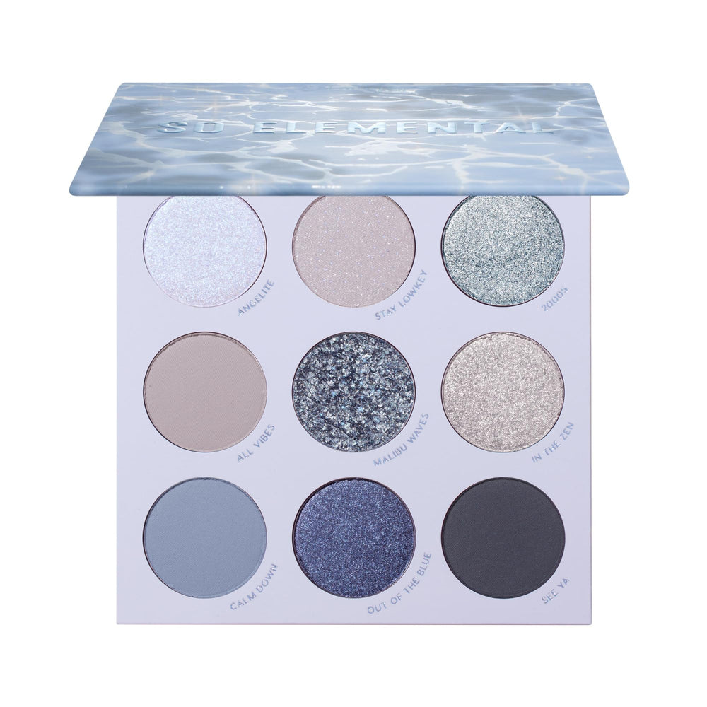 ColourPop So Elemental paleta sombras azul y plata para looks modernos y duraderos.