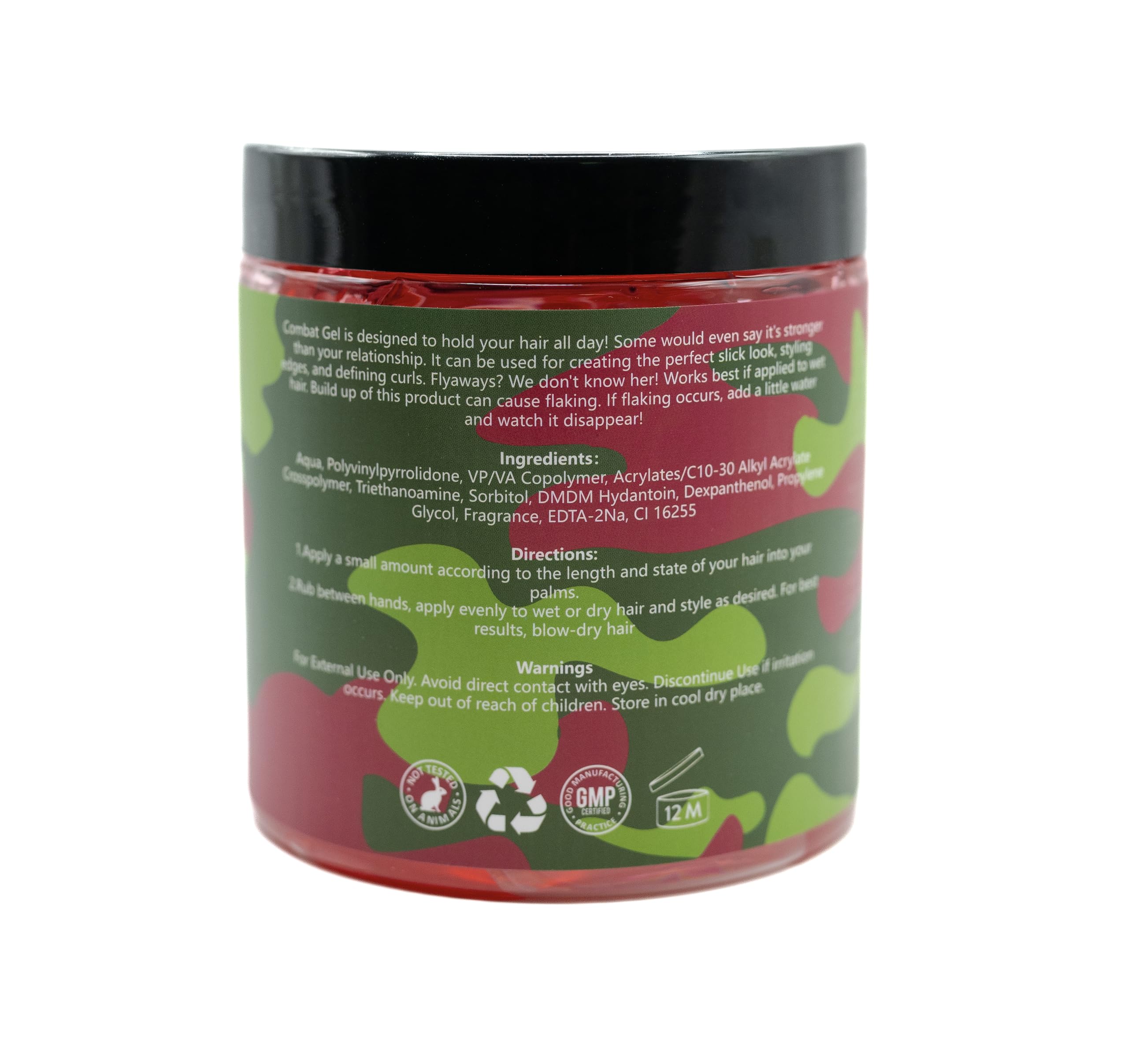 Combat Gel extreme hold laid-edges finish for men, women, and children.