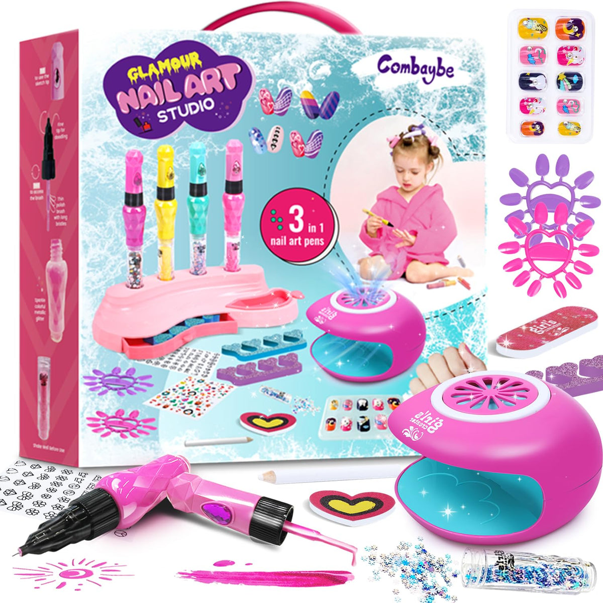 Set de esmalte infantil Combaybe con 4 lapices de arte para uñas, inspira creatividad segura.