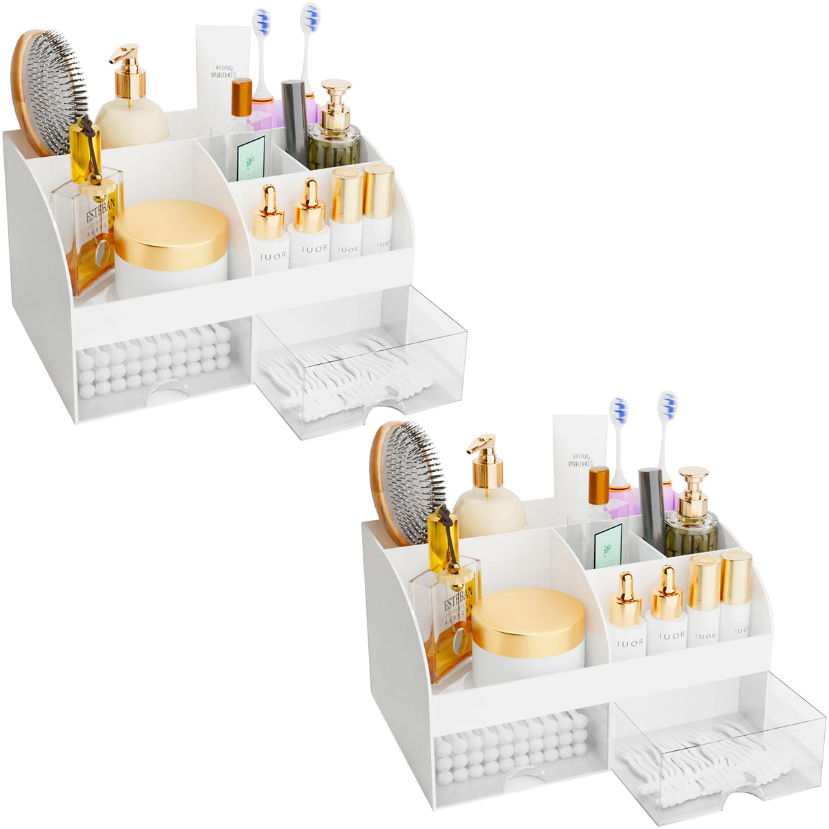 COMFYROOM Organisateur maquillage tiroirs blanc 2P — vue avant, accès rapide à vos produits préférés.