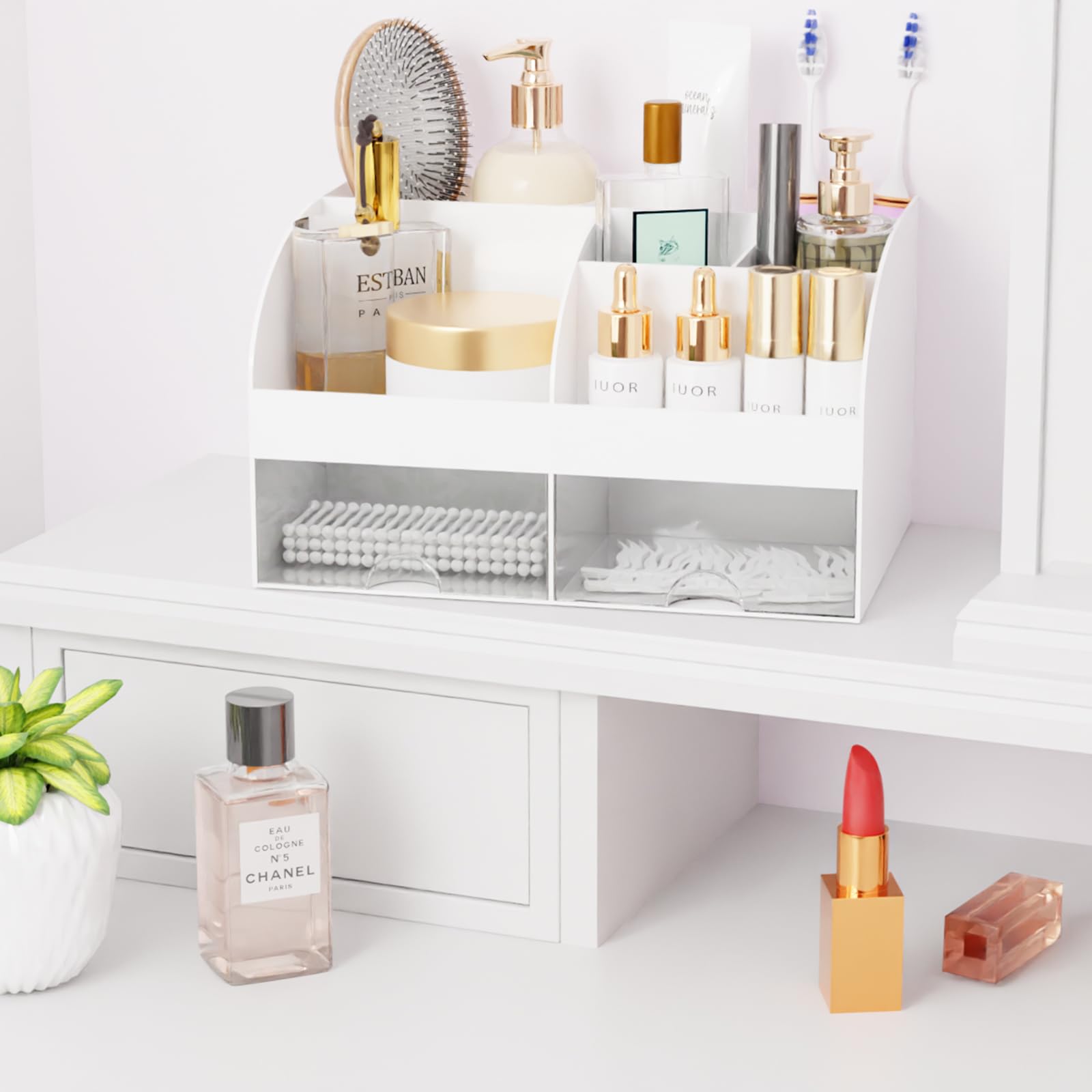 COMFYROOM Organisateur-maquillage tiroirs-blanc 2P — idéal pour bureau et salle de bains, rangement discret.