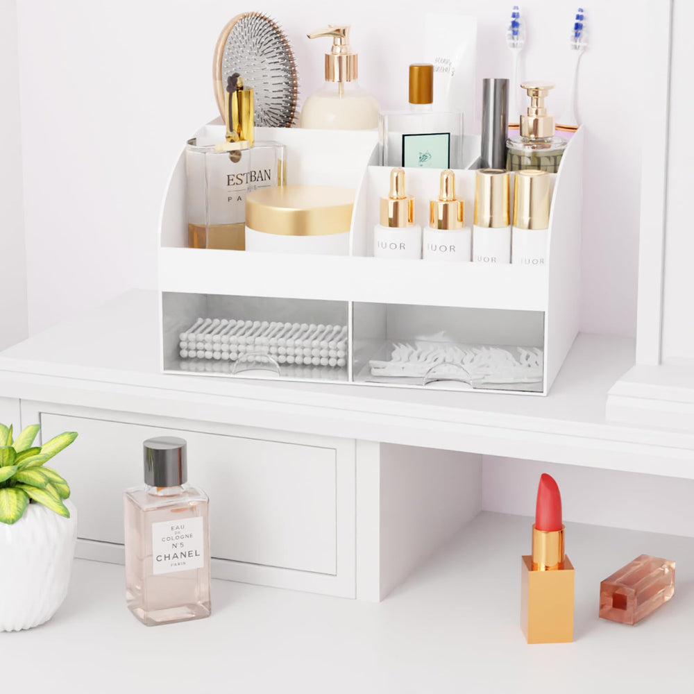 COMFYROOM Organisateur-maquillage tiroirs-blanc 2P — idéal pour bureau et salle de bains, rangement discret.