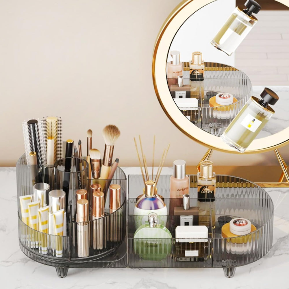 COMFYROOM interior organizado; maquillaje, cremas y paletas quedan visibles y fáciles de seleccionar