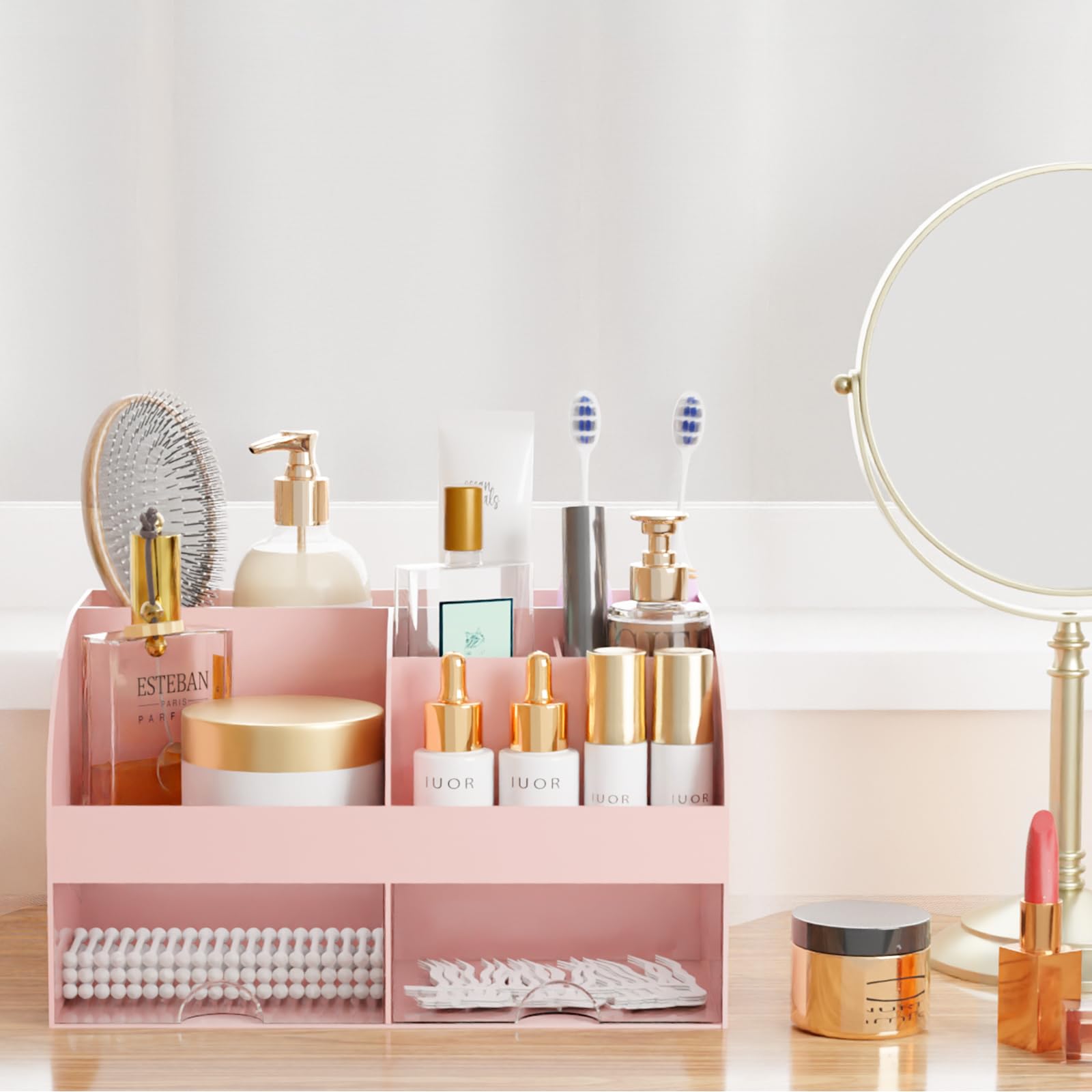 COMFYROOM organizador baño accesorios rosa para optimizar espacio
