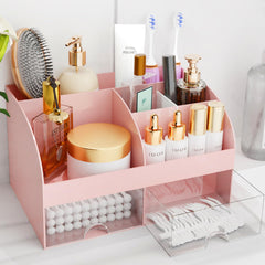 COMFYROOM organizador de maquillaje con cajones rosa, ideal para clasificar productos en el tocador