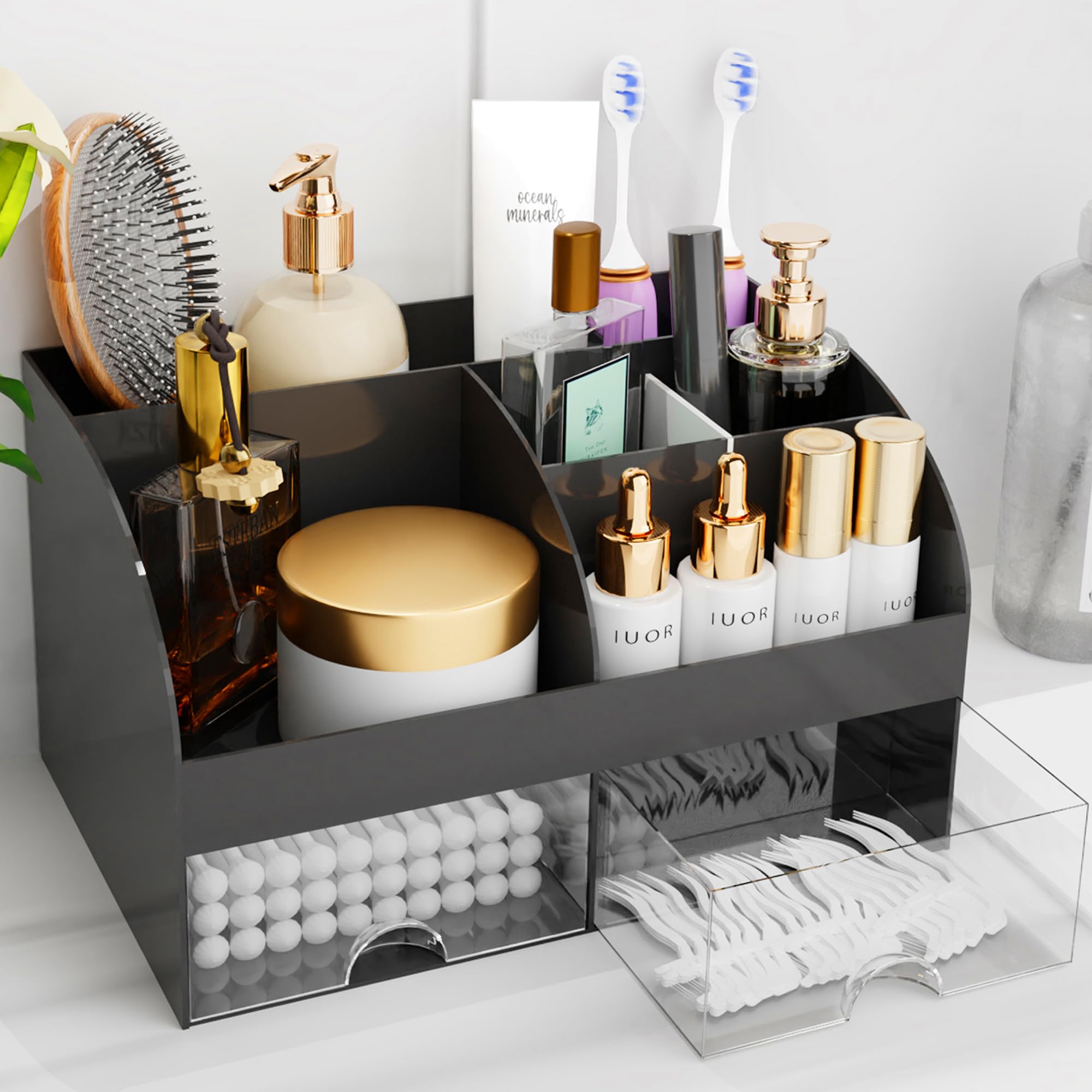 COMFYROOM organizador de maquillaje con cajones, vista frontal para mantener el tocador ordenado