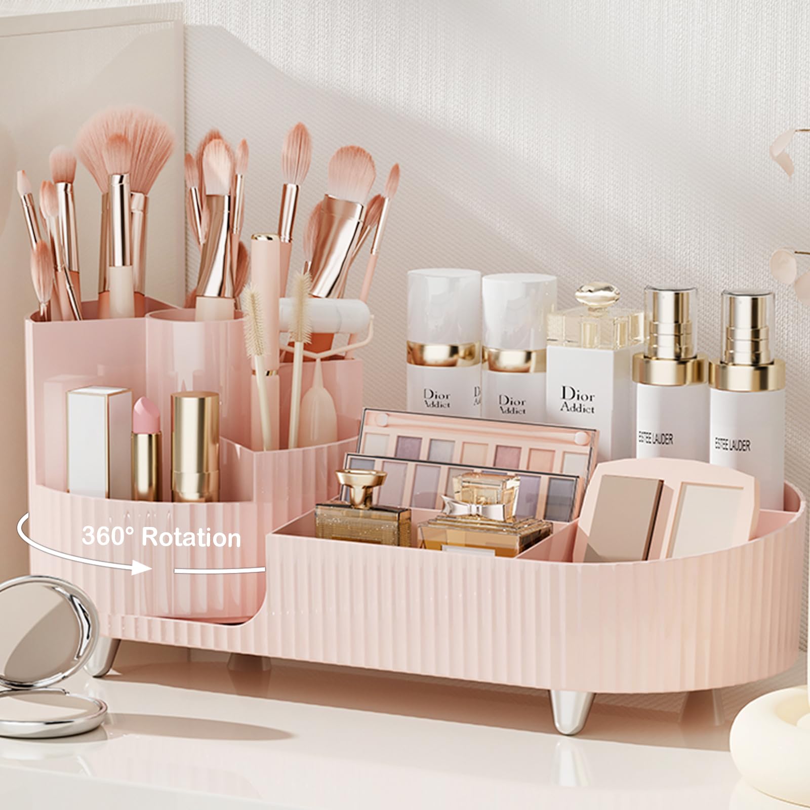 COMFYROOM organizador giratorio rosa: pinceles al alcance para un maquillaje rápido