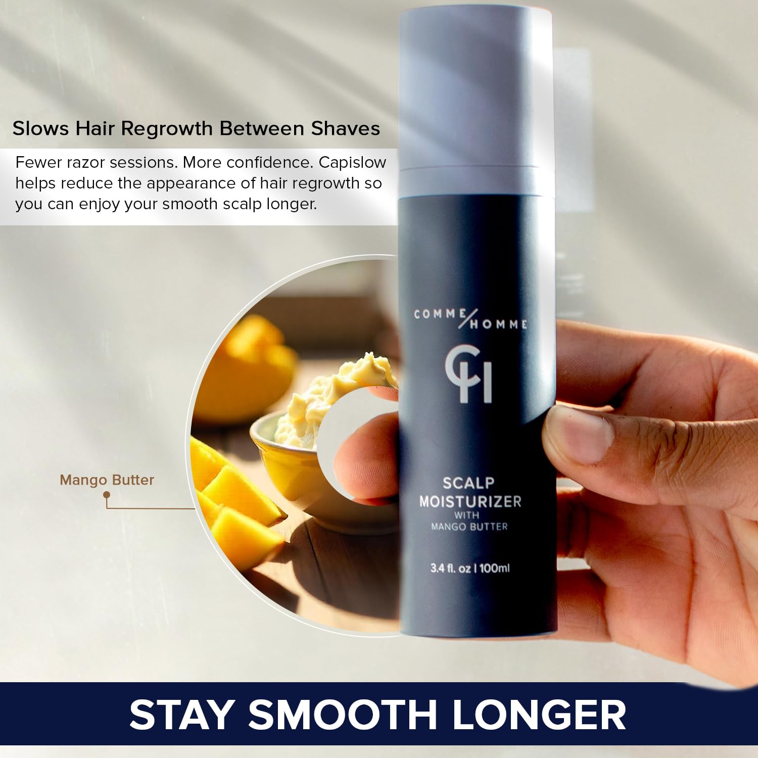 Extracto Capislow en Comme Homme cuida cuero cabelludo calvo de forma natural.