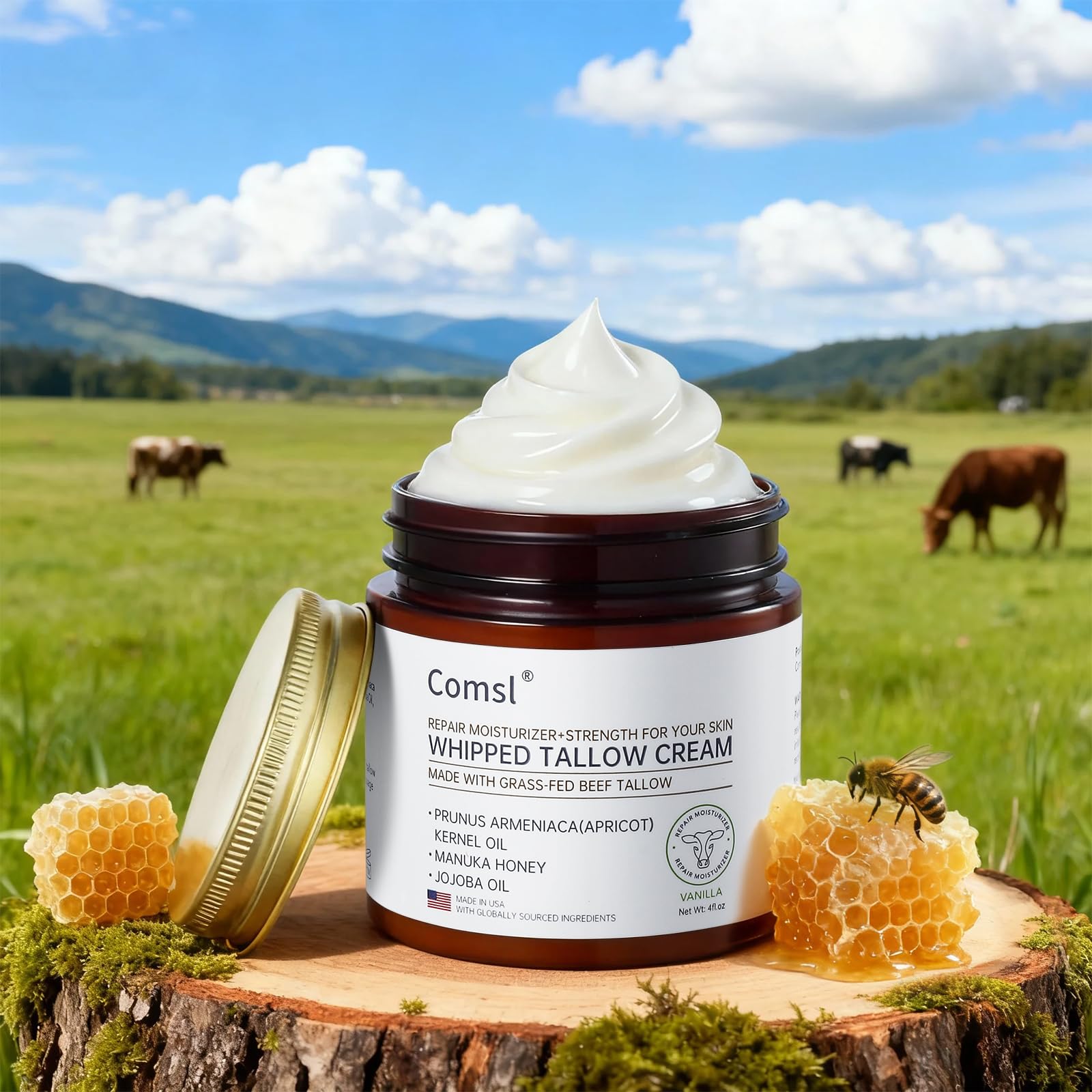 Crème comsl emballage clair, fabriquée aux États‑Unis.