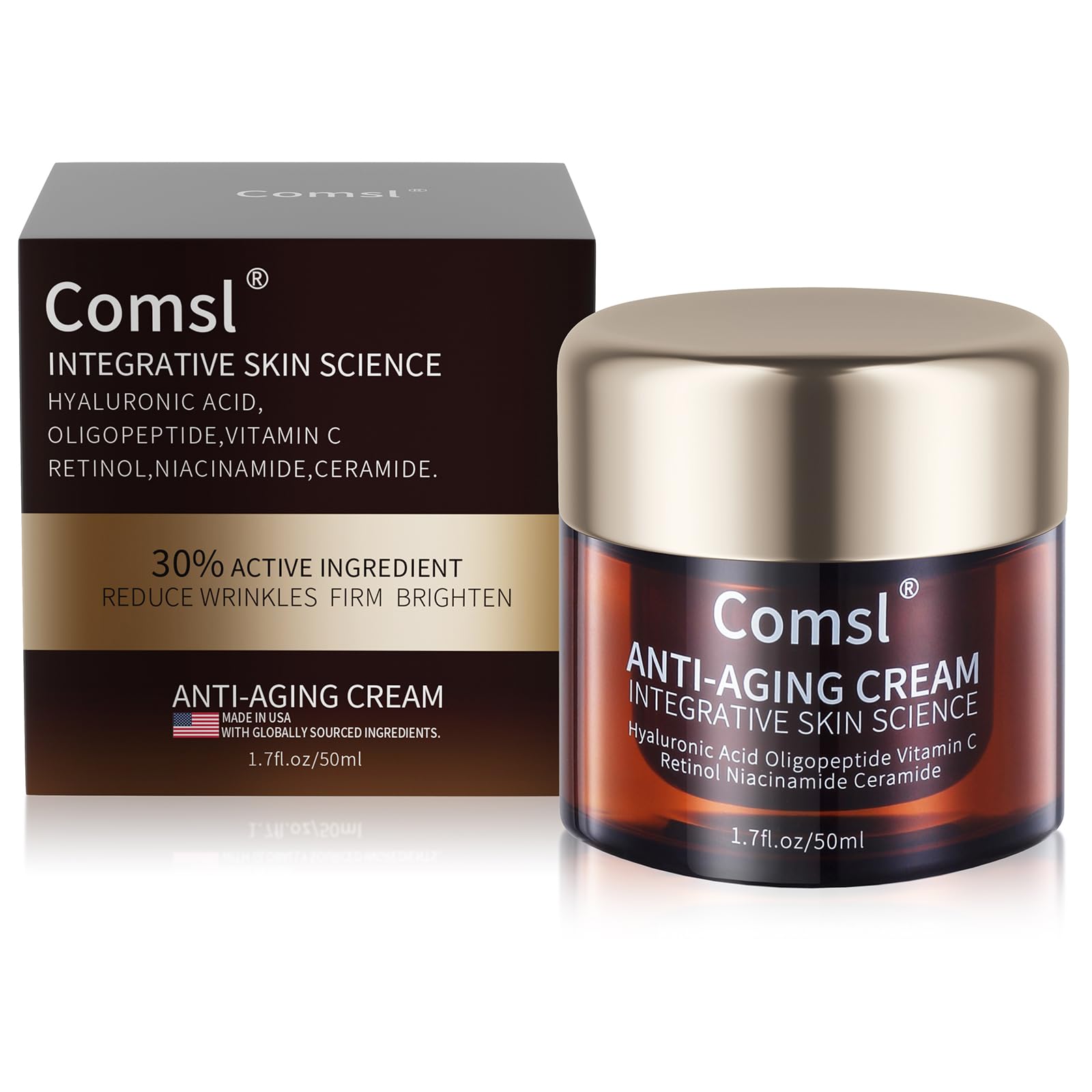 Comsl crème-visage anti-âge au rétinol et vitamine C, texture riche pour hydrater intensément.