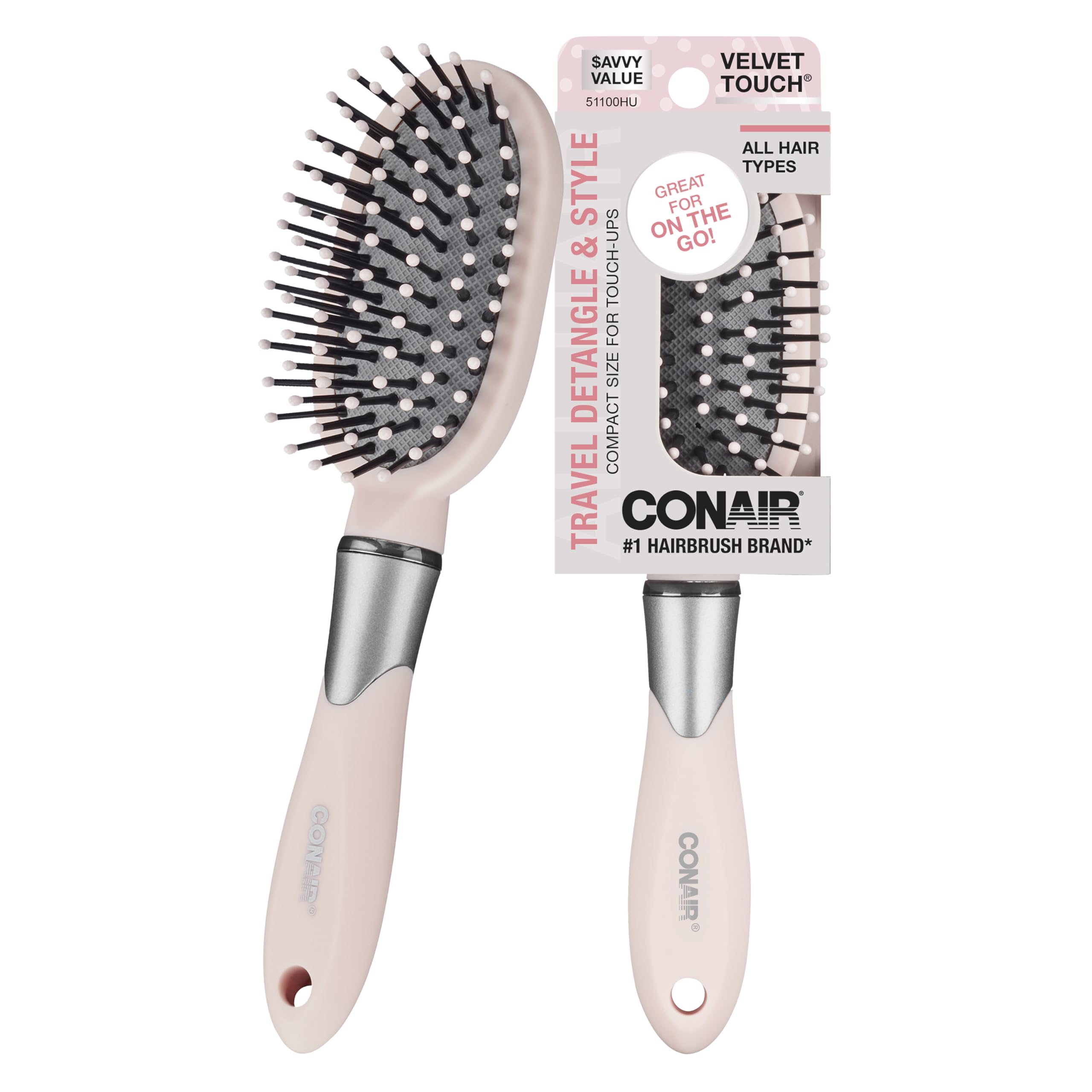 Conair Velvet Touch cepillo desenredante compacto para viaje, desenreda sin tirar el cabello.