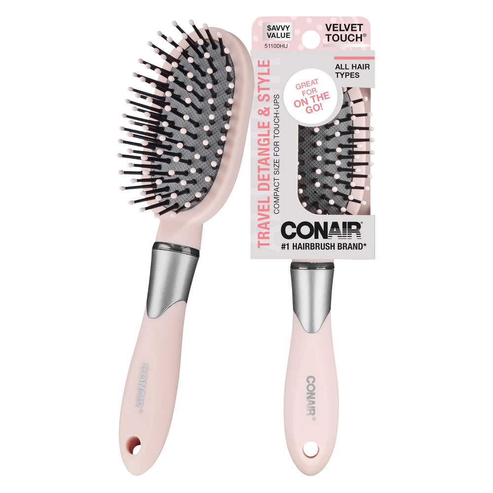 Conair Velvet Touch cepillo desenredante compacto para viaje, desenreda sin tirar el cabello.