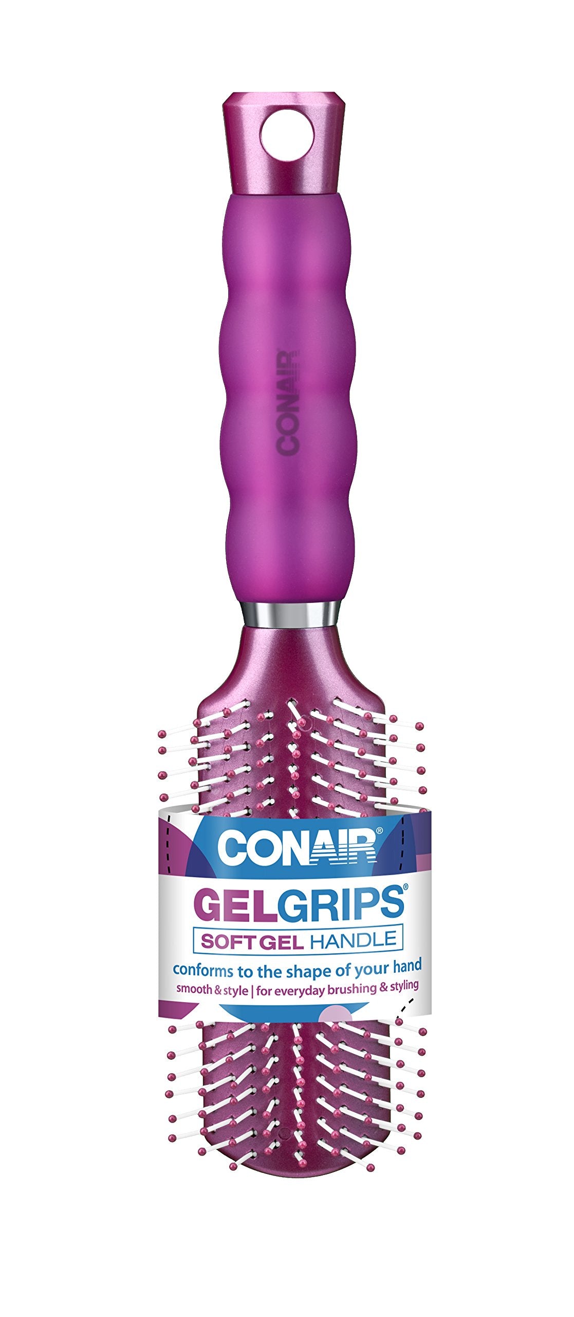 Cepillo Conair con agarres de gel para control y comodidad durante el peinado.
