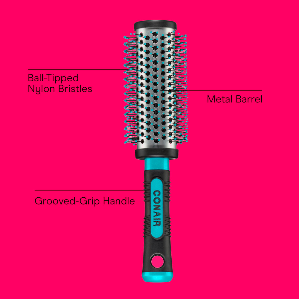 Conair Grip & Style, cepillo redondo con cerdas de nylon punta bola para evitar enredos.