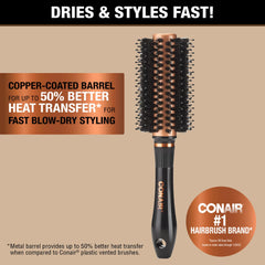 Conair cepillo con tambor metálico cobre para calor eficiente y volumen.