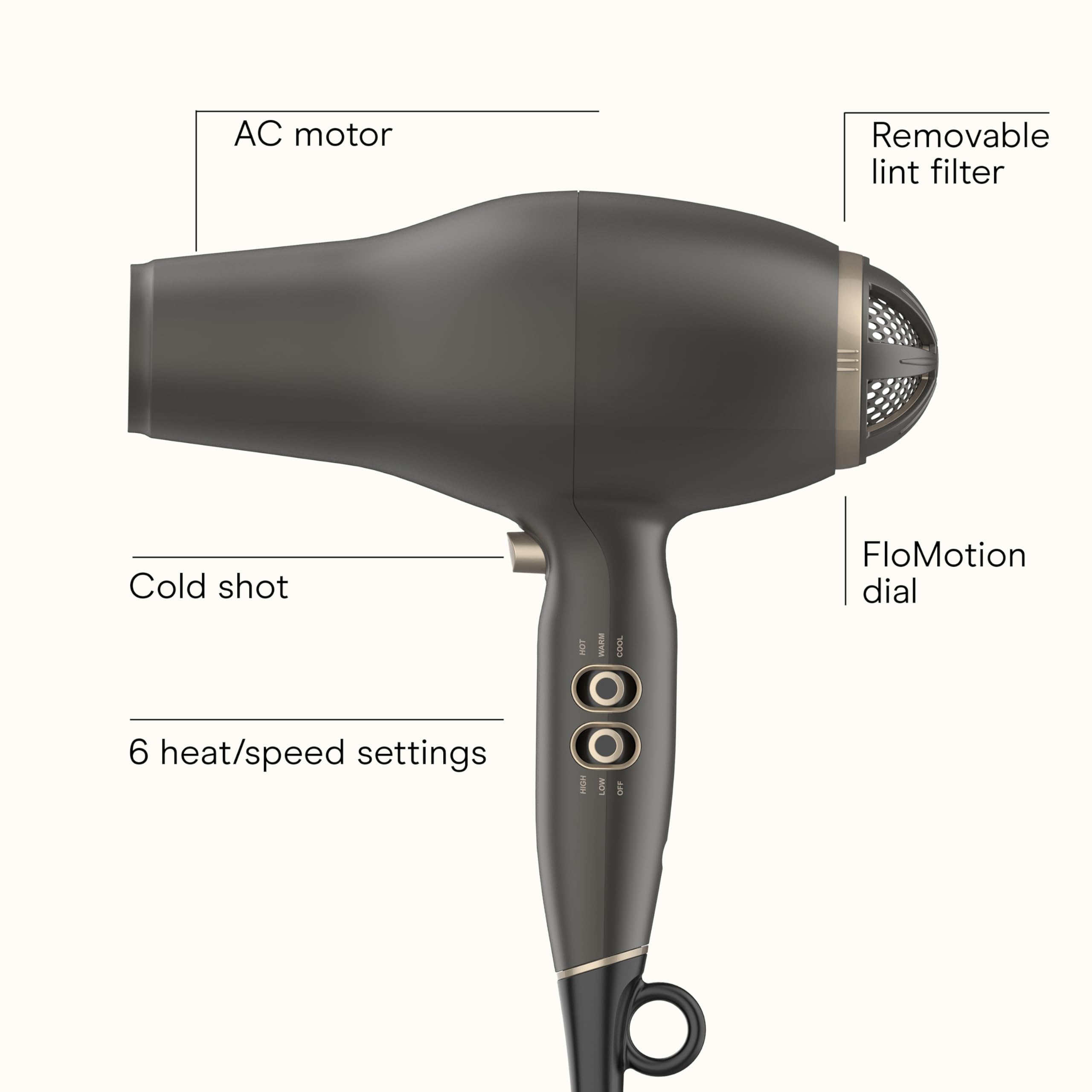 Conair Infiniti Pro FloMotion Pro: ajuste de flujo para cabello grueso o fino.