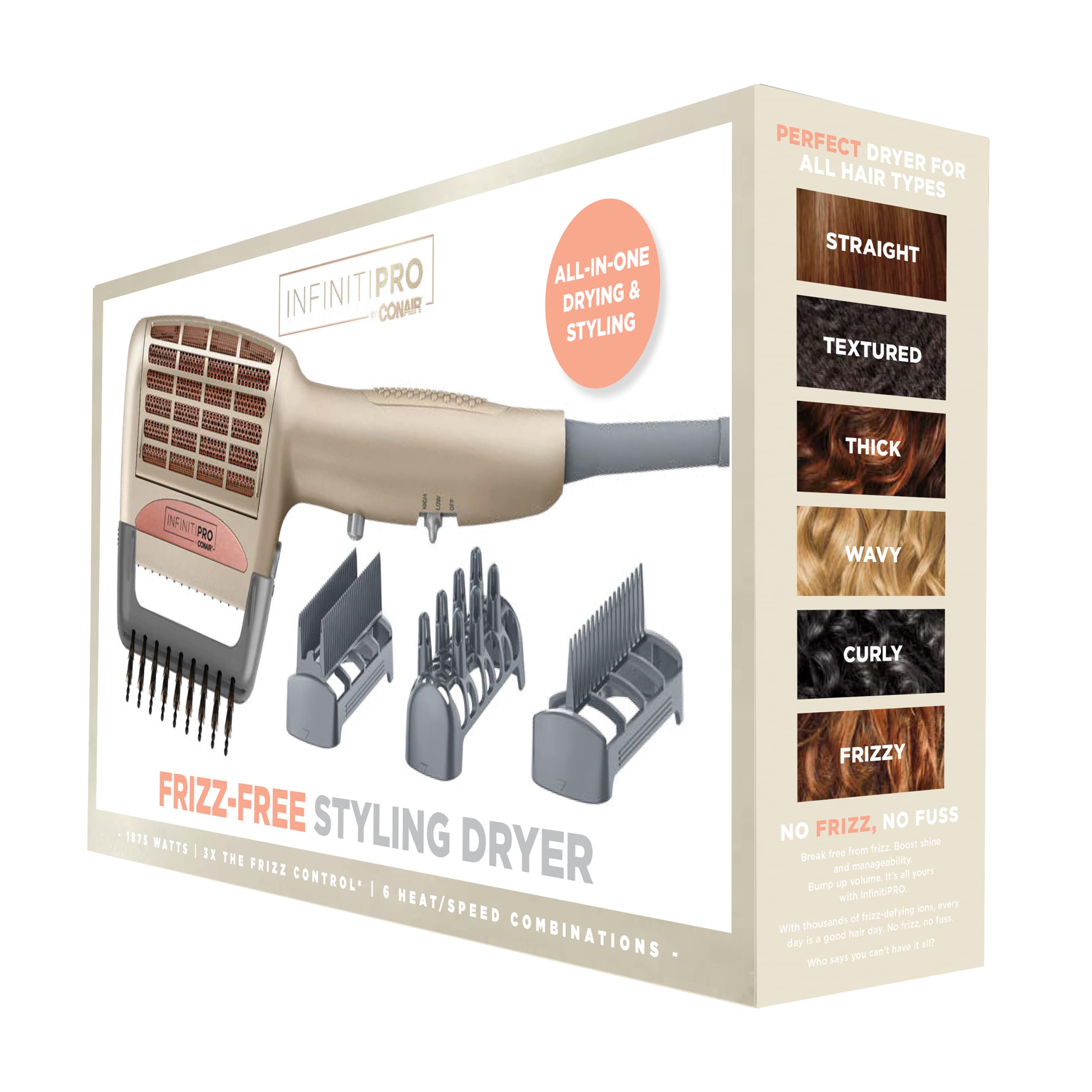 Conair InfinitiPRO mango ergonomico para comodidad durante el peinado.