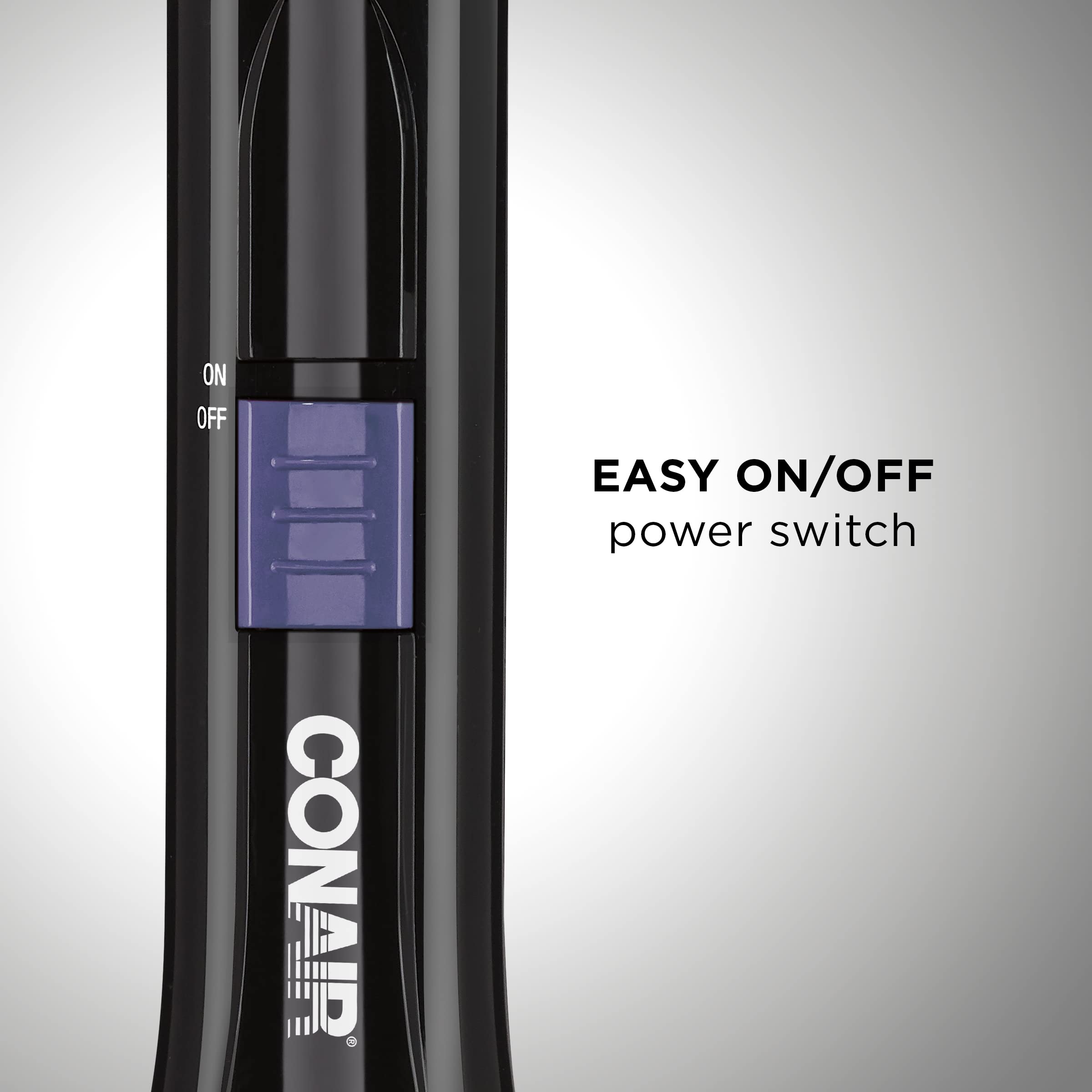 Conair interruptor de encendido/apagado para manejo sencillo.