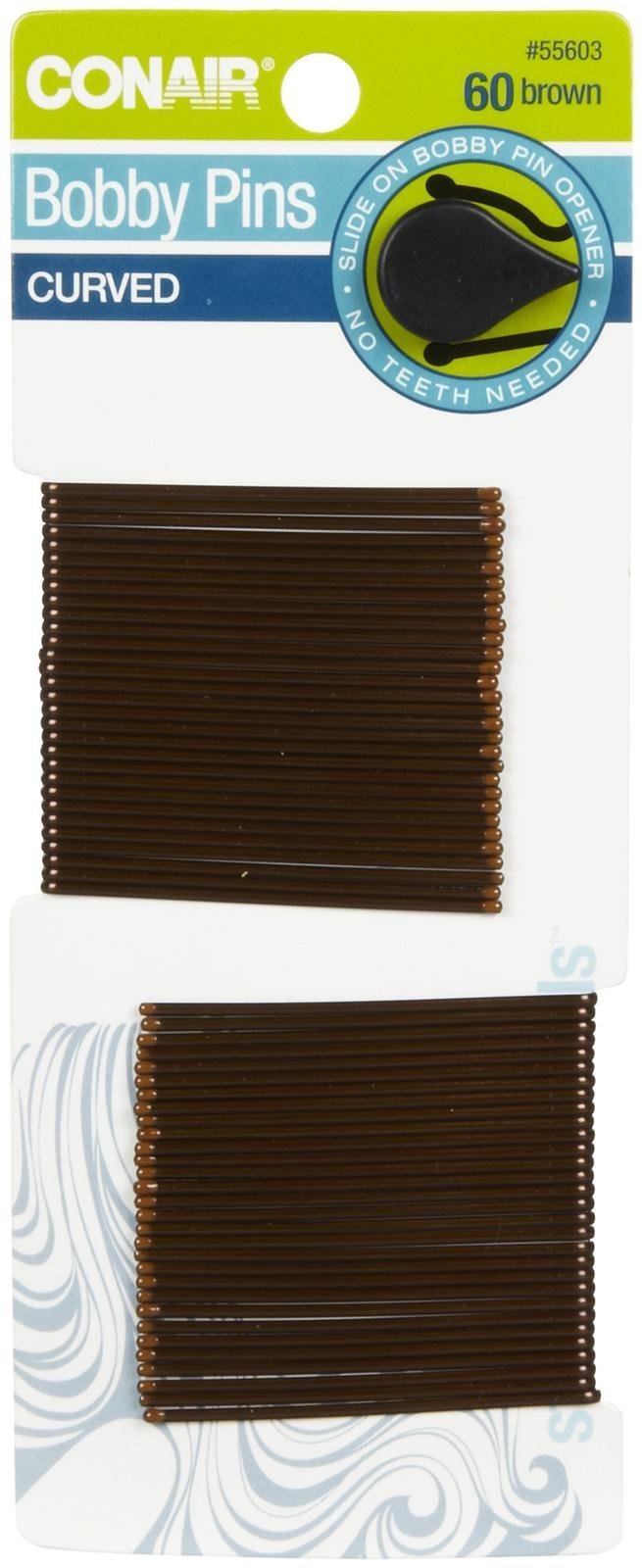 Conair pasadores curvados 60 unidades, primer plano mostrando fijación suave para peinados