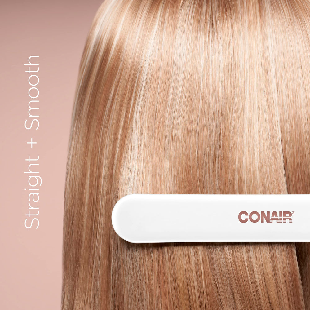 Conair plancha cerámica doble ofrece calor estable para acabados consistentes y brillantes.