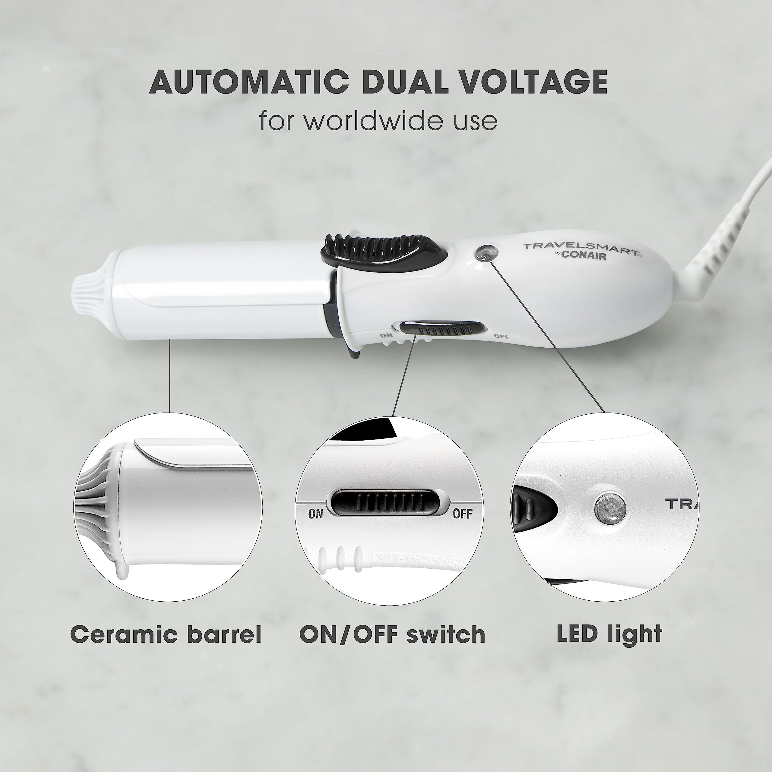 Conair rizador mini de viaje con funda de seguridad para almacenamiento seguro