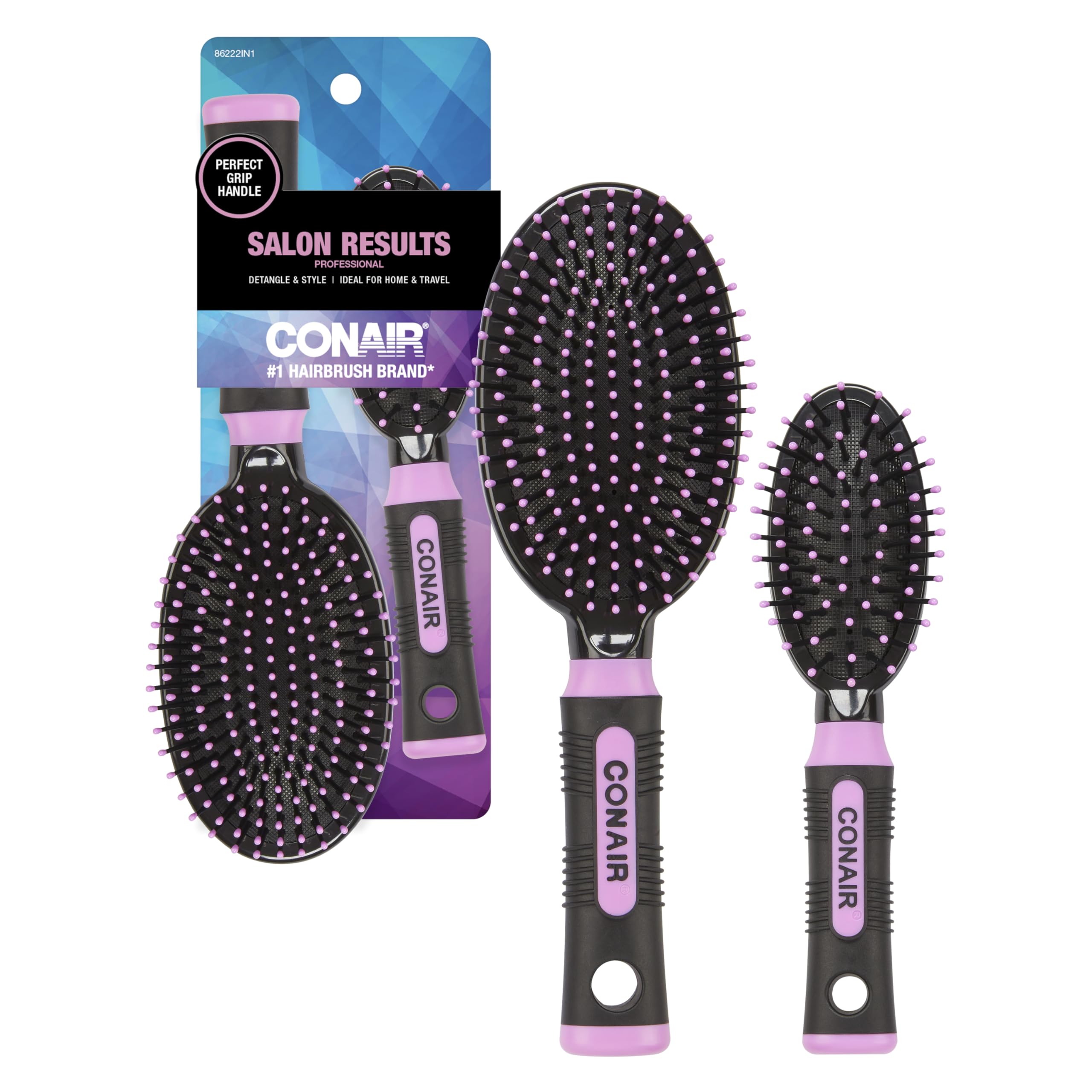Conair Salon Results cepillo cushion tamaño completo con puntas redondeadas para desenredar sin tirar.