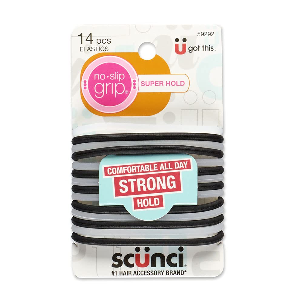 Elásticos sin deslizamiento de Conair Scunci sujetando la cola de pelo sin dañar.