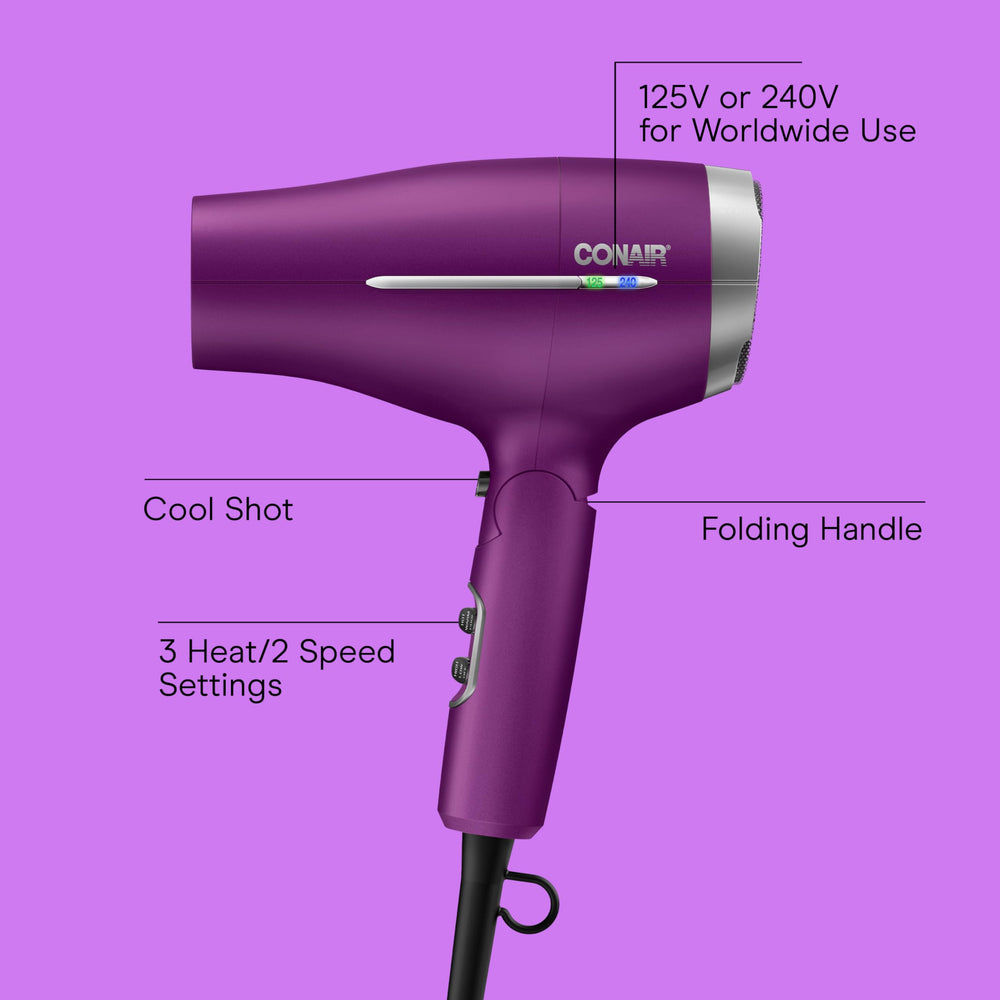 Conair secador de viaje plegable con difusor para definir rizos y textura natural.