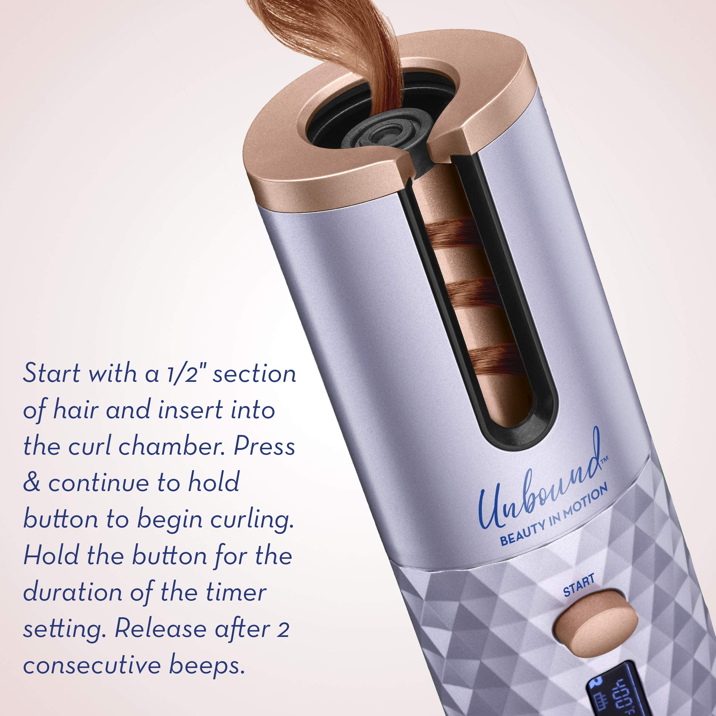 Conair Unbound rizador automático, cámara cerámica para brillo suave y frizz reducido.