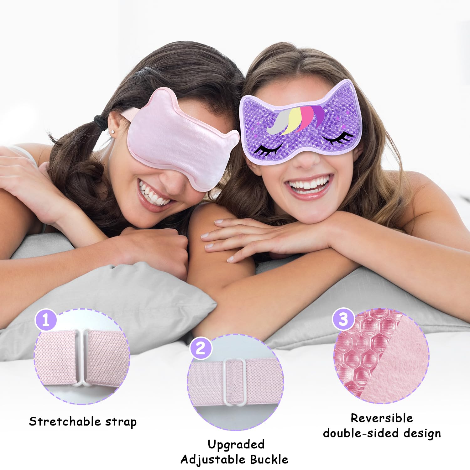 CONBELLA mascarilla ocular de doble cara reversible para piel suave o enfriamiento directo.
