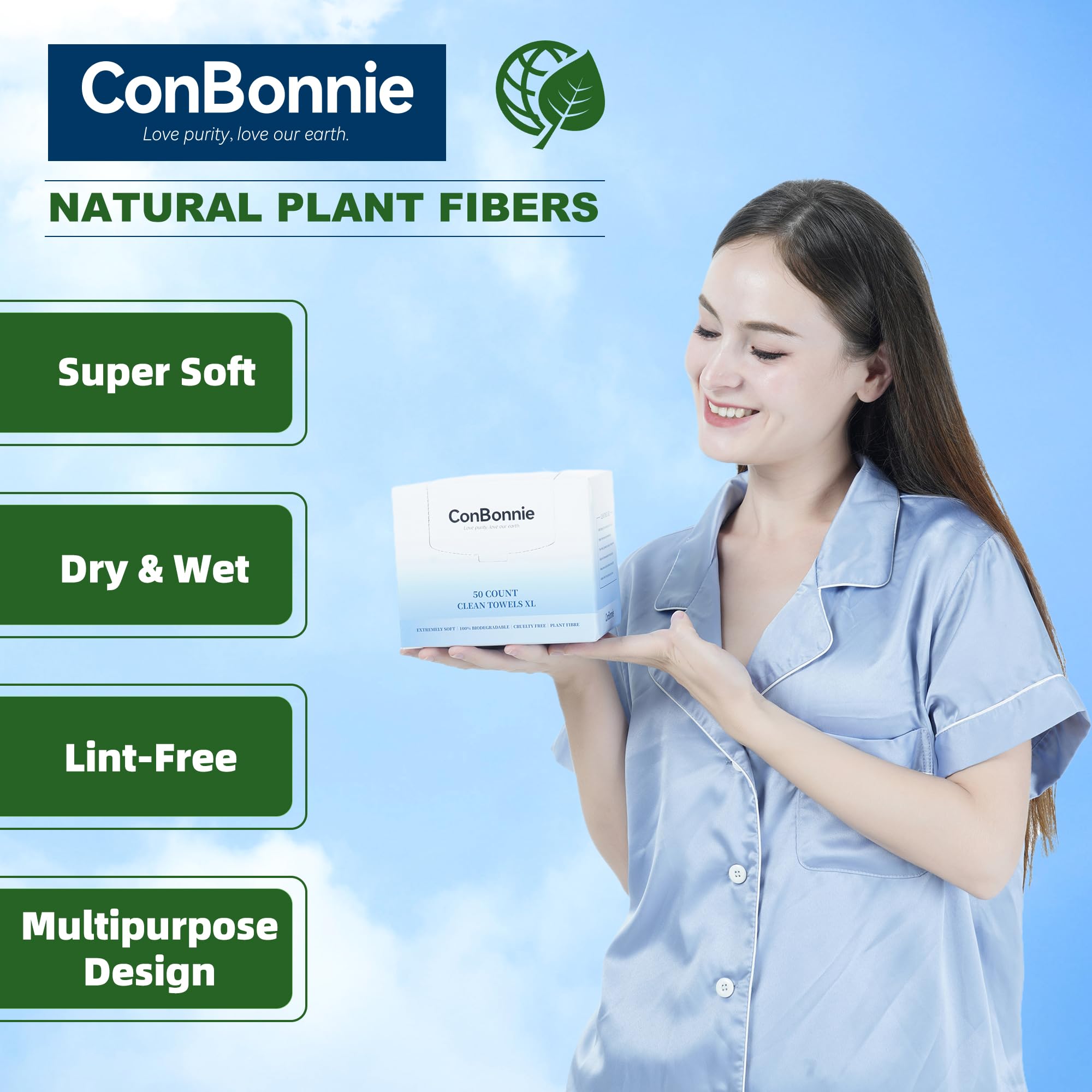 Conbonnie XL, toalla facial de doble cara suave y texturizada para limpieza