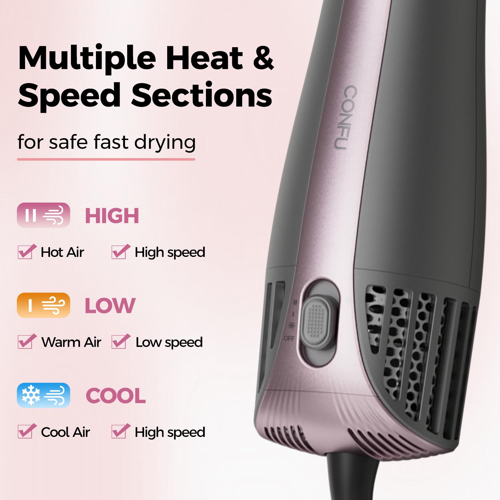 CONFU ajustes de calor y velocidad para todo tipo de cabello