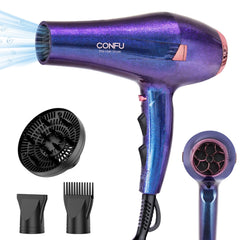 CONFU Hair Dryer Pro, vista frontal, motor potente para secado rápido y uniforme.