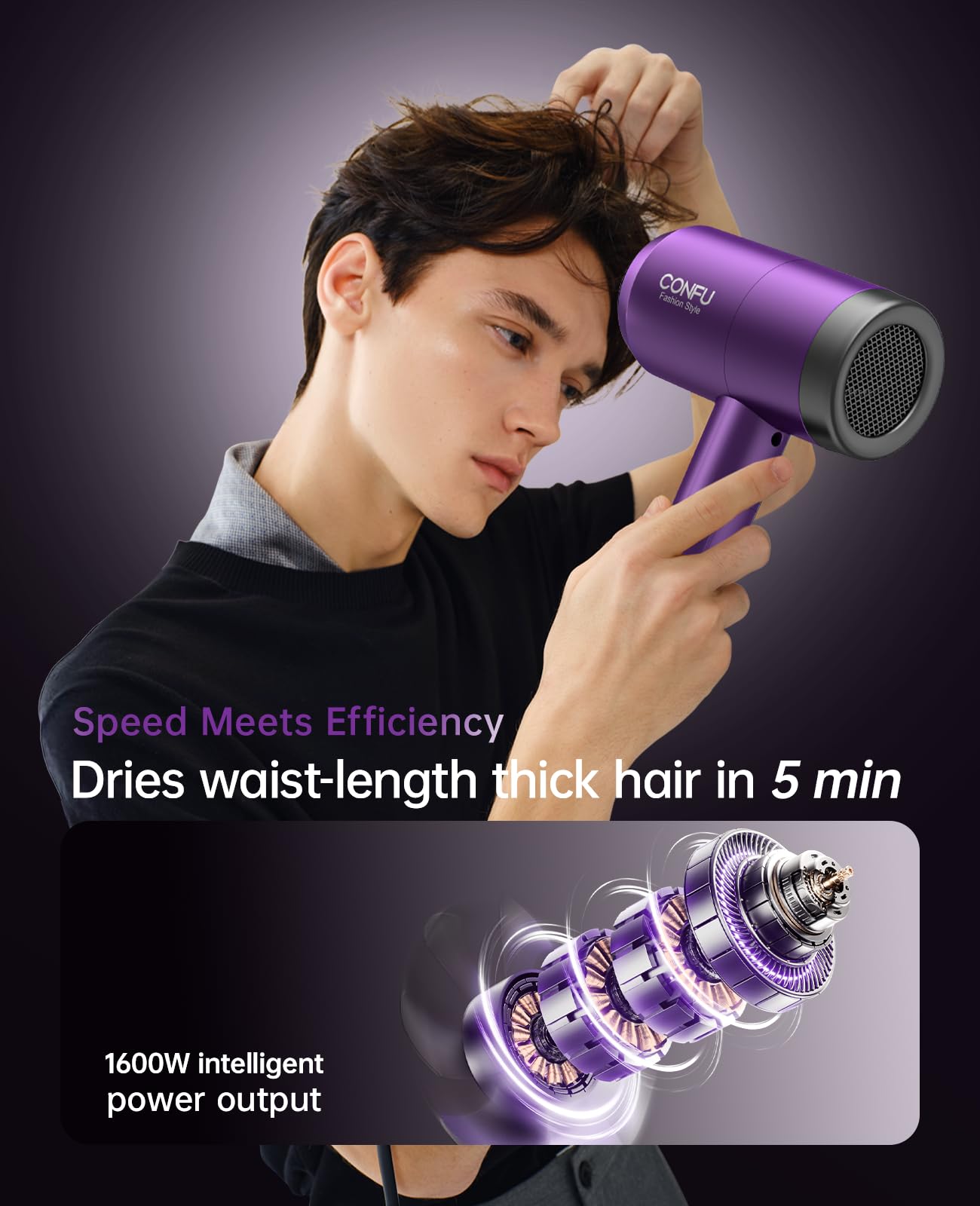 Secador de pelo CONFU 1600W con concentrador para peinados precisos