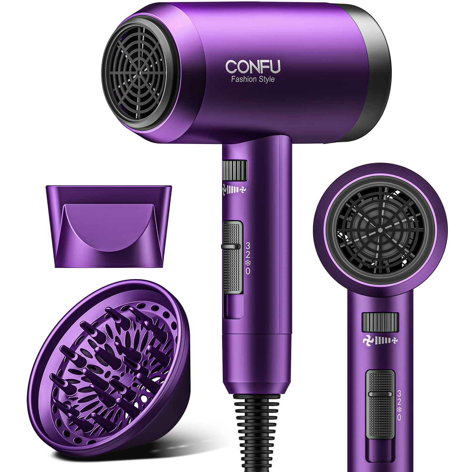 Secador de pelo CONFU 1600W con difusor para rizos definidos