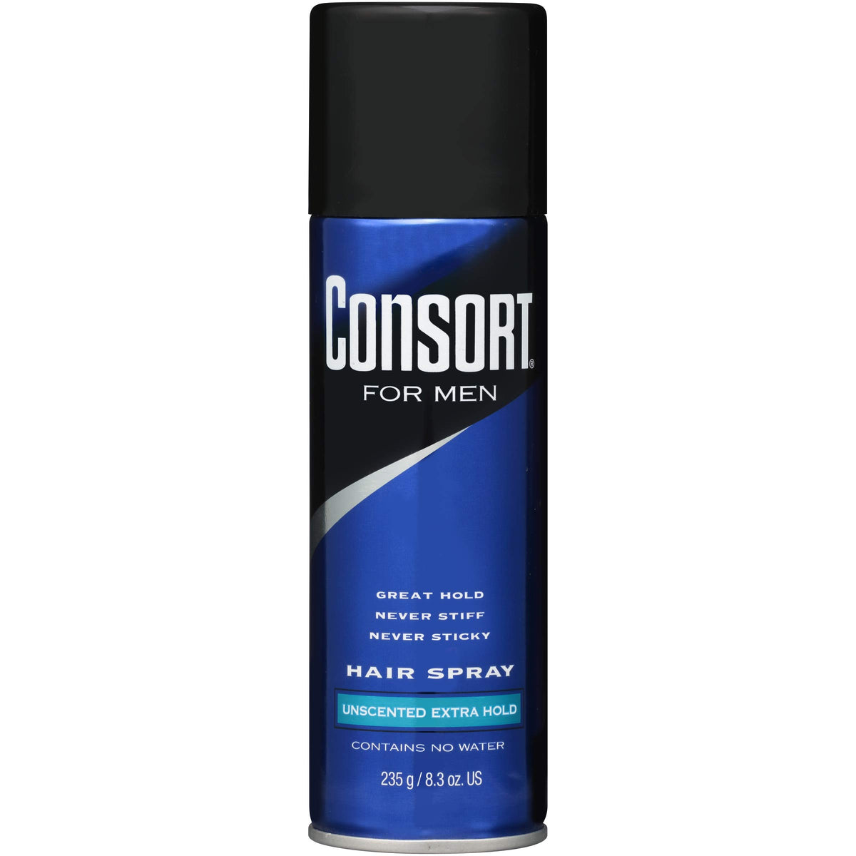 Consort homme spray cheveux extrafort, tenue longue durée sans résidu ni aspect collant.