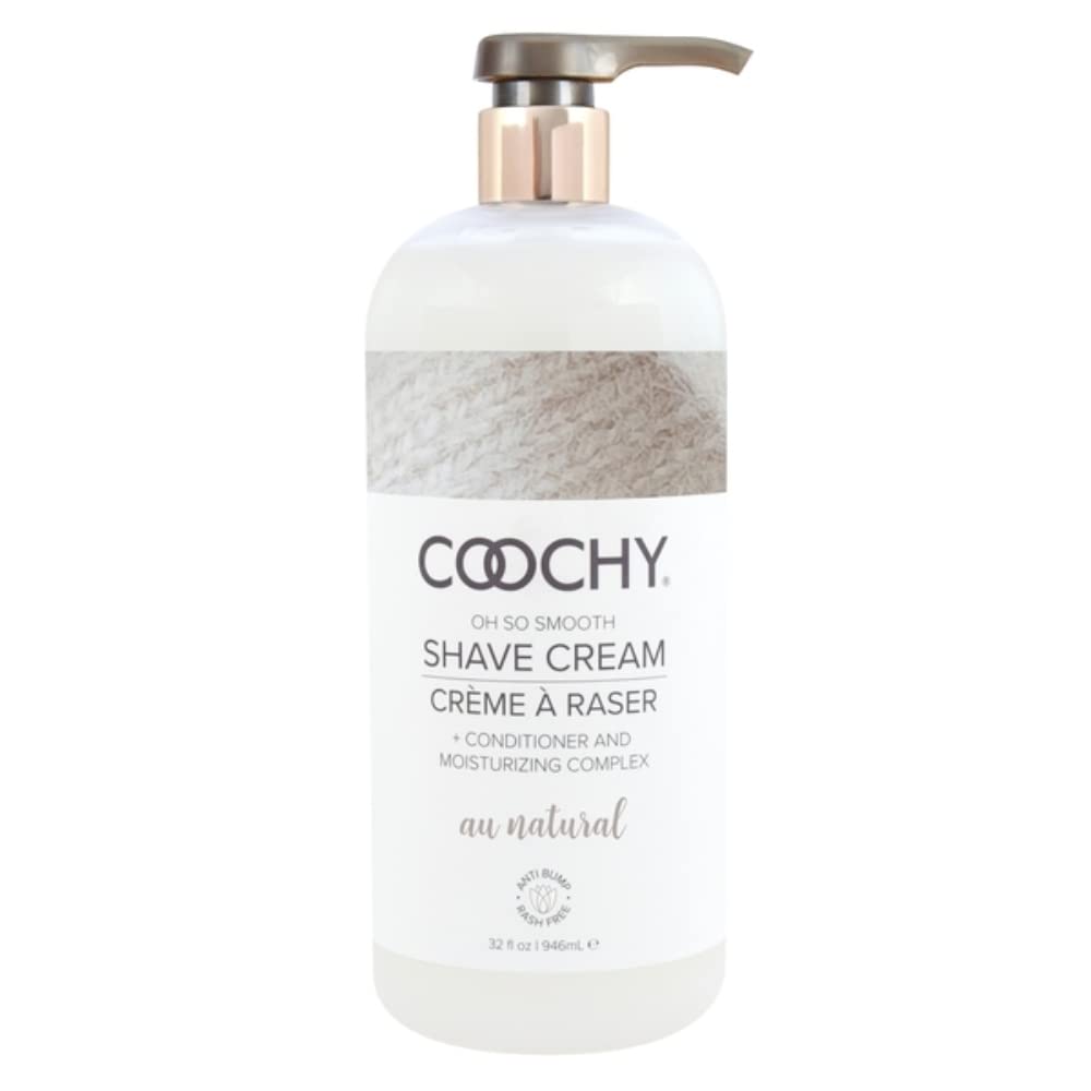 Coochy crème de rasage bikini, visuel bouteille, rasage doux et hydratant.