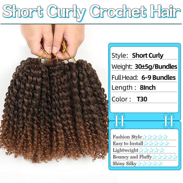 CooCooJoo Marlybob 8 pulgadas cabello tejido crochet: textura natural para look suave.