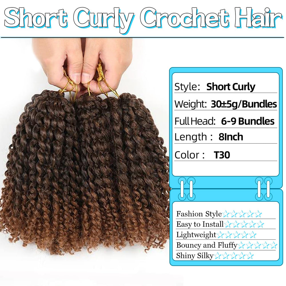 CooCooJoo Marlybob 8 pulgadas cabello tejido crochet: textura natural para look suave.
