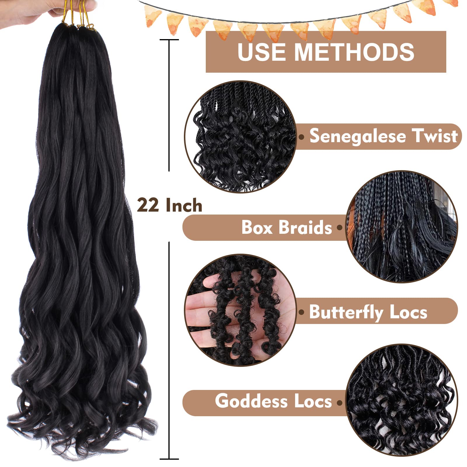 COOKOO estilo boho con trenzas francesas de 22in negro natural.