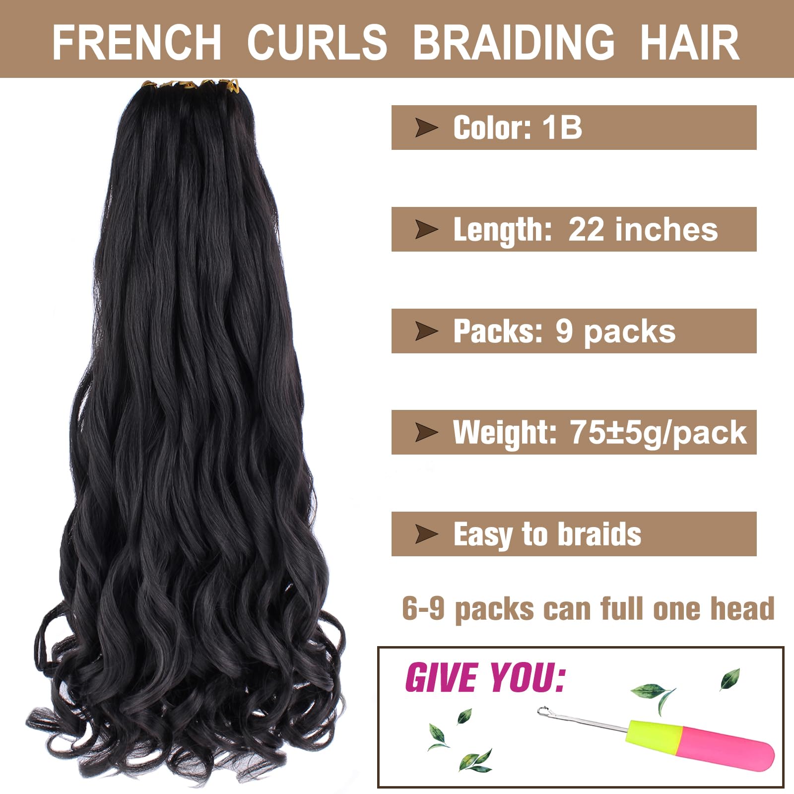 COOKOO rizos suaves para trenzas de 22in en negro 1b.